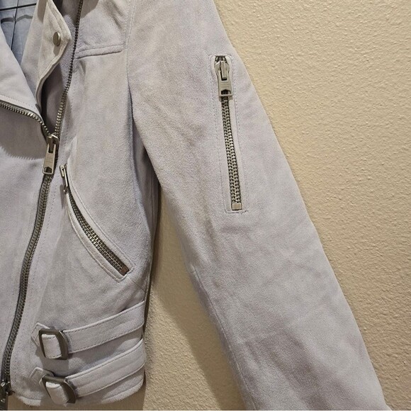 ALL SAINTS Sky Blue Suede Moto Jacket NWOT Sz 2 - Picture 6 of 16